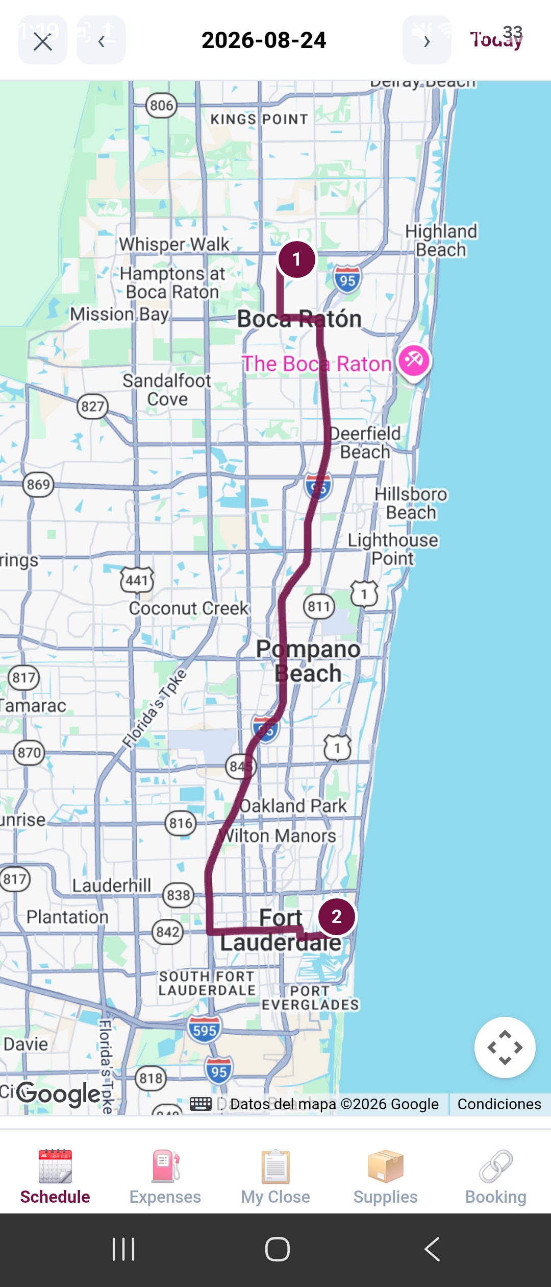 Groomer route map screen