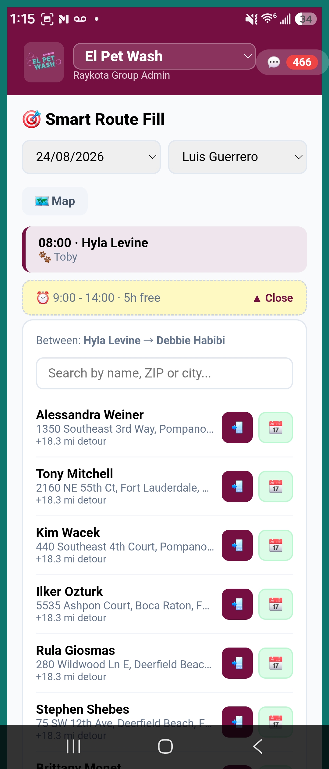 Raykota Smart Route Fill screen
